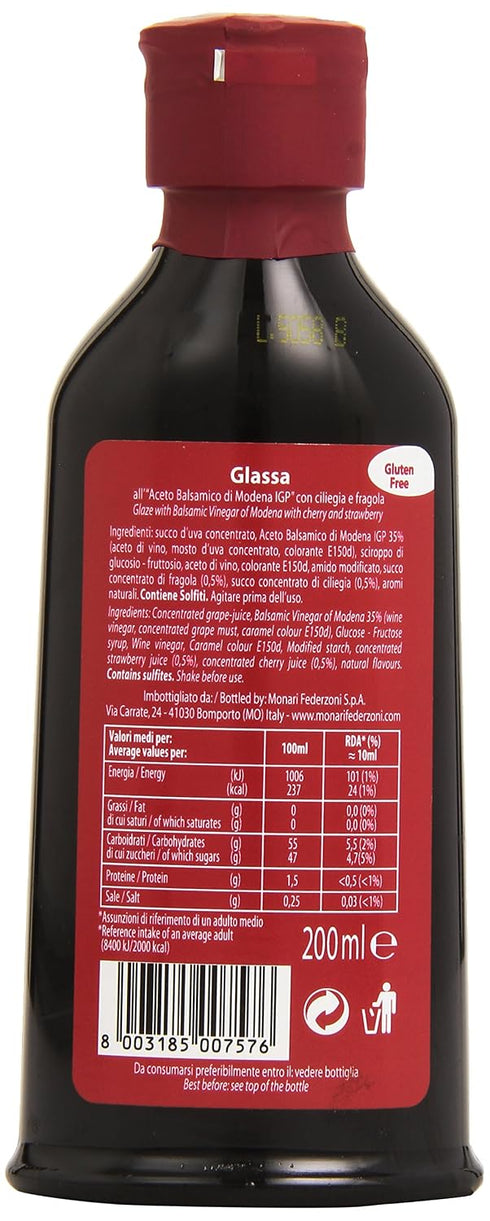 6.76fl.oz 200ml Monari Federzoni Glassa Glaze Balsamic Vinegar of Modena PGI