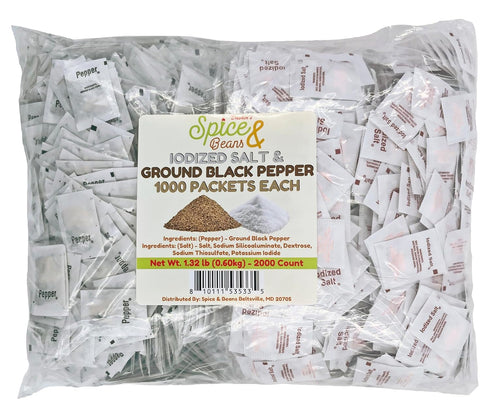 Gourmet Ground Black Pepper and Iodized Salt Single Serve Packets | By