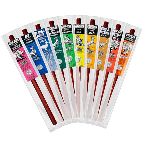 Buffalo Bob's Wild Game Meat Snacks (1oz Stick, 10 Pack) Exotic Variety Assortment Sampler