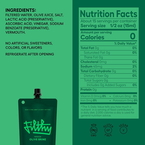 8 Oz 2 Pack Filthy Olive Brine, Premium Cocktail Mixer, Filtered for Dirty Martinis, Olive Juice for Cocktails Made