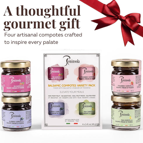 Pack 4 PENINSOLA Balsamic Compote of - Fruit Spread with Balsamic Vinegar of Modena, Italian Gourmet Tasting Kit (Fig