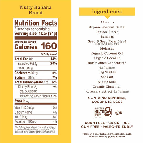 5.99 OZ Simple Mills Nutty Banana Bread Soft Baked Almond Flour Bars