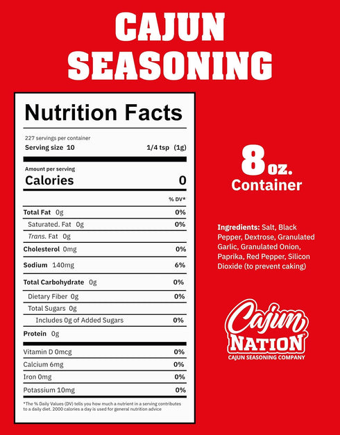 8 oz Cajun Nation Low Sodium Cajun Seasoning Gluten Free, No MSG Louisiana Cajun Spice- Cajun Seasoning for Turkey