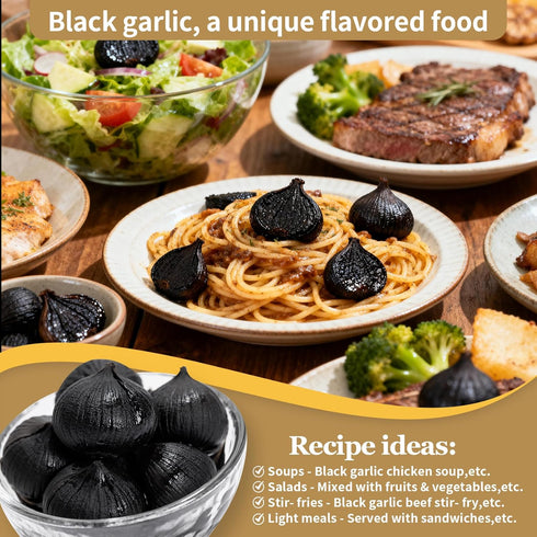 90 (17.64 Oz/500g) RioRand Black Garlic Whole Black Garlic Fermented for Days Non-Additives Ready to Eat for Snack