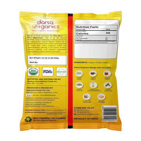 2 lb 2 lb Darsa Organics Black Gram & Moong Mung Split Lentils with Skin | Urad Dal Chilka & Green Gram Lentils | USDA