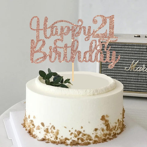 Happy 21st Birthday Cake Topper, 21st Birthday/Anniversary Party Supplies, Rose Gold Glitter Decoration