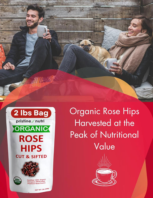 2 lb (32 oz) 100% 95% 140 (Packaging USDA Organic Rose Hips Dried Bulk, Rosehips Cut & Sifted Shells, Seedless