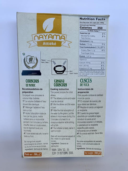 Nayama 3x500g 2oz Attieke Cassava Couscous with free free NIREDS GINGER POWER.