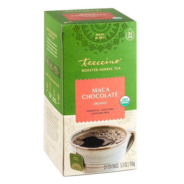 Teeccino Maca Chocolaté Herbal Tea, Caffeine Free & Prebiotic with Natural Energy, 25 Tea Bags