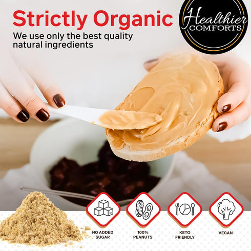 (7 oz) Healthier Comforts Organic Peanut Butter Powder | USA Grown and Processed | Gluten Free, Vegan, Kosher