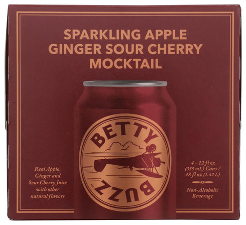4pk, 12 Oz Betty Buzz Sparkling Apple Ginger Sour Cherry Mocktail Fl