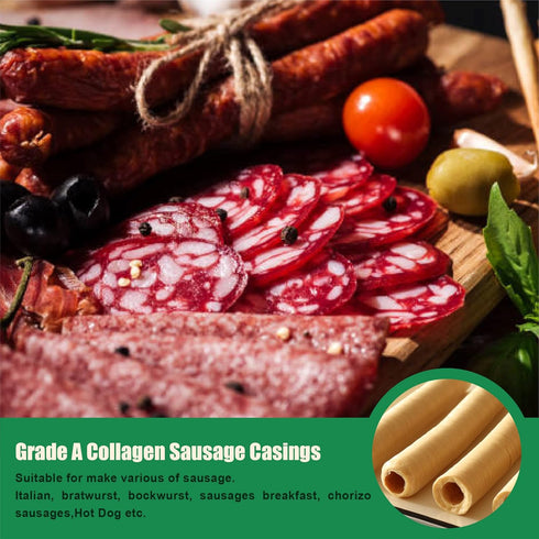 14m/46ft, 32mm/11/4'', 1 FAIRSKY Edible Drying Sausage Casing,Clear Smoked Collagen Sausage Casings for Flavorous