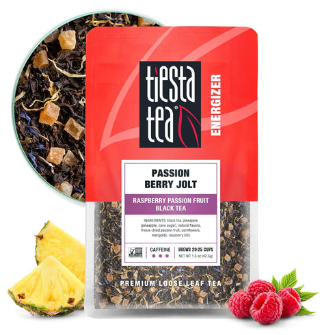 Tiesta Tea - Passion Berry Jolt, Raspberry Passion Fruit Black Tea, Premium Caffeinated Blend, 1.5 Ounce Pouch, Brews