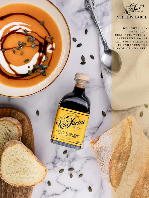 Via Farini 8.45 Oz Yellow Label Aceto Balsamico Di Modena IGP Aged Artisan Italian Balsamic Wine Vinegar Fl with Gift