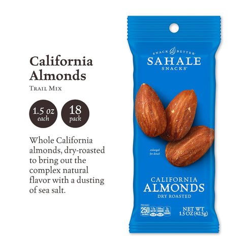 1.5 oz (18 Packs) Sahale Snacks California Dry Roasted Almonds, Grab & Go Bags - Dry-Roasted Almonds with a Touch