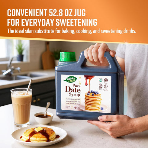 100% 52.8oz (2 Pack 6.6lb) 1 Heaven & Earth Organic Date Syrup, Silan, = | Ingredient | Natural Honey Alternative | Low