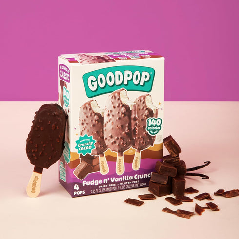 4 Count GOODPOP - Dairy Free Fudge N' Vanilla Crunch Bars - Non-GMO, Gluten Free