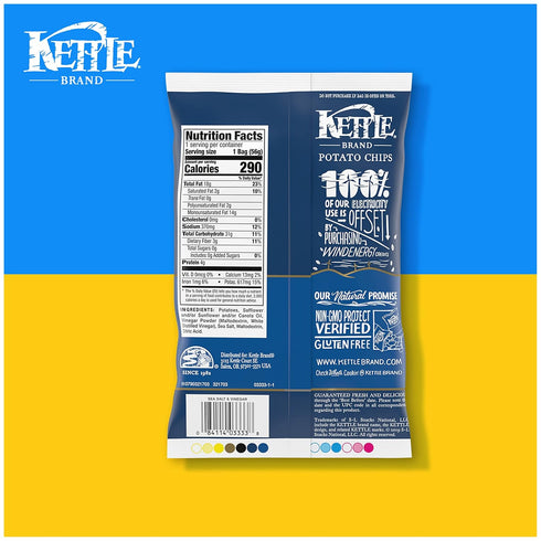 2 Oz (Pack 6) Kettle Brand Potato Chips, Salt & Vinegar Kettle Chips, Snack Bag