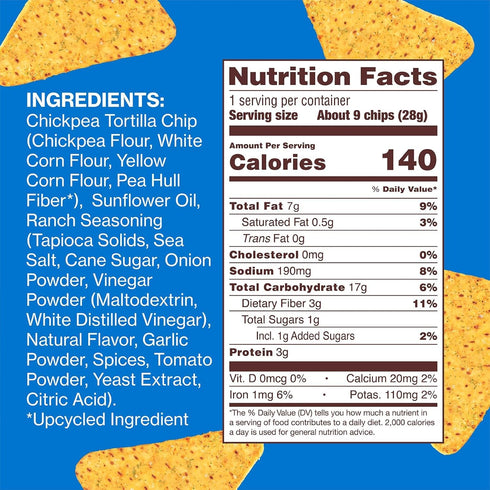 7oz 3g 3g (Pack 2) HIPPEAS Chickpea Tortilla Chips, Rockin' Ranch Gluten Free Snacks, Dairy Free, Vegan, Bag, Protein