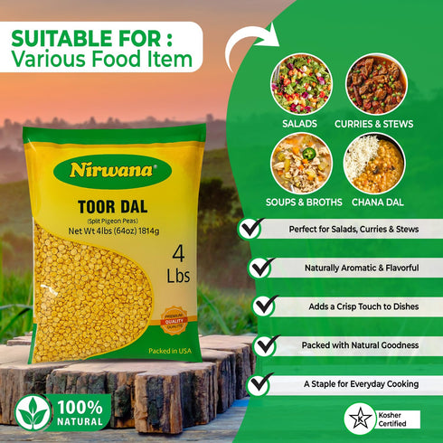 64 oz Split Pigeon Peas (Toor Dal) Premium Dry Yellow Lentils for Curries, Soups & Everyday Cooking