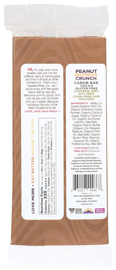 3 2 Pack Missy J's Organic Peanut Butter Carob Bar Ounce | Carob Made w/Coconut Sugar, Vegan and Gluten-Free | Healthy