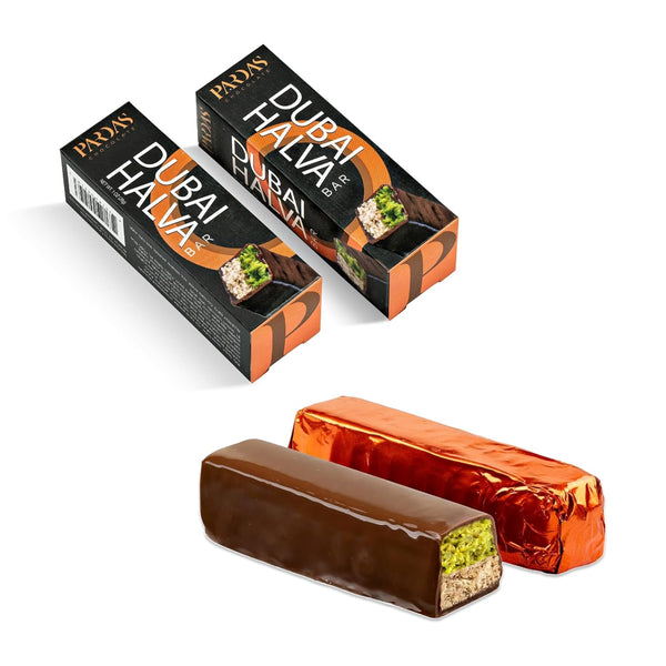 Pardas Dubai Halva Bar Dark Chocolate - Dairy Free Sesame Halva Filled -