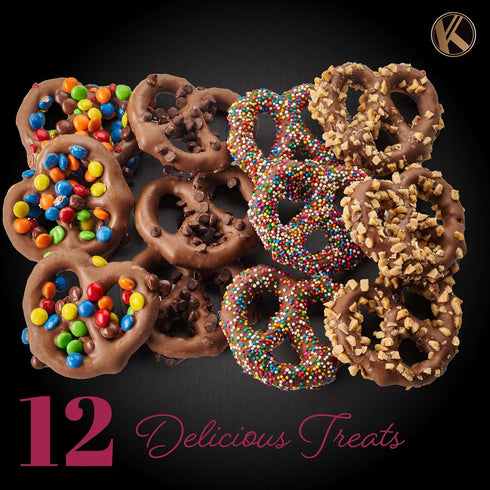 (12 KREMERY Creamy Chocolate Cravings - Mothers Day Treats, Chocolate Covered Pretzel Twists Gift Basket with Candied