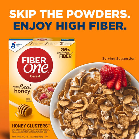 17.5 oz Fiber One Honey Clusters Breakfast Cereal, Fiber Cereal Made with Whole Grain