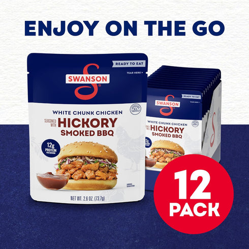 2.6 oz (12 Pack) Swanson Hickory Smoked BBQ White Chunk Fully Cooked Chicken, Pouch