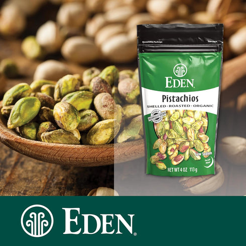 4 oz Eden Organic Pistachios, Shelled, Roasted, and Misted with Sea Salt, California Grown