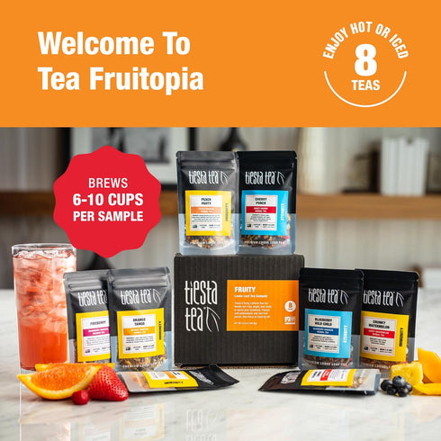 Set, 8 Tiesta Tea - Fruity Tea Sampler Dry Flight Loose Leaf, No Caffeine, Makes Hot and Iced, Assorted Fruit Brews
