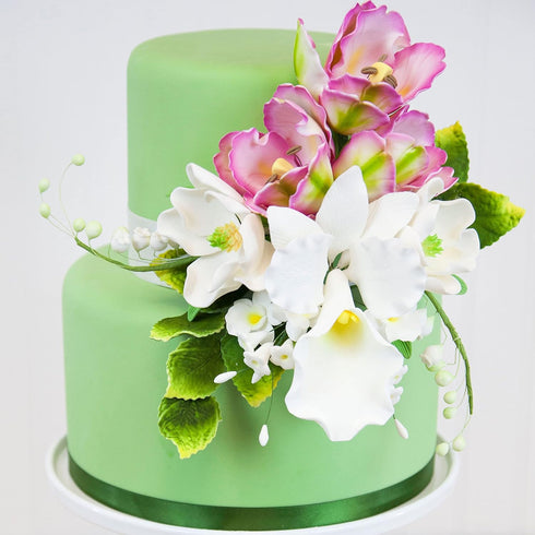 1 Count Global Sugar Art Cattleya Orchid Sugar Cake Flowers Arched Spray, White, by Chef Alan Tetreault