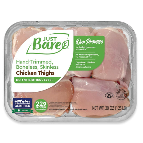 Just Bare Chicken Natural Fresh Chicken Thighs | Antibiotic Free | Boneless | Skinless