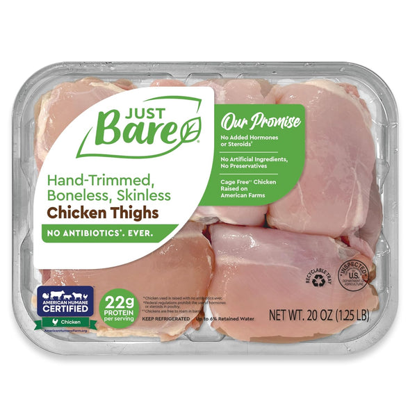 Just Bare Chicken Natural Fresh Chicken Thighs | Antibiotic Free | Boneless | Skinless