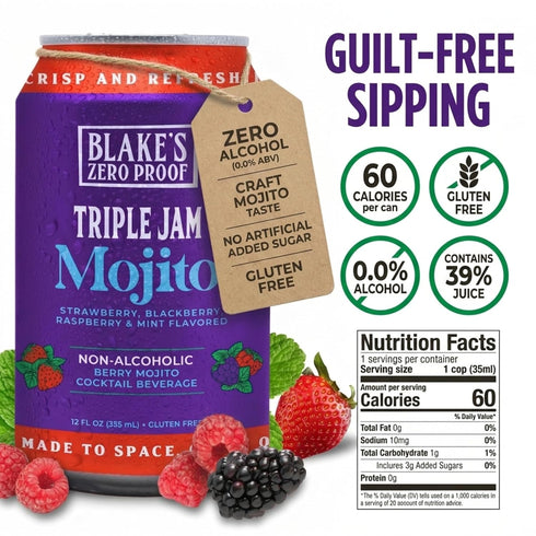 12 Pack Blakes Zero Proof Triple Jam Mojito Sparkling Mocktail Non Alcoholic Carbonated Juice Beverage, Gluten Free