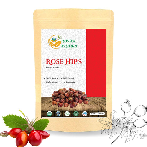 Herbs Botanica Rosehips Dried Organic Rose Hip Herbal Tea, Homemade Sauce, Jellies, Soups, Seasoning, Syrup Vitamin C Rich 100% Naturally Dried Rosa Canina Cynorrhodon 5.30oz | Resealable Kraft Bag
