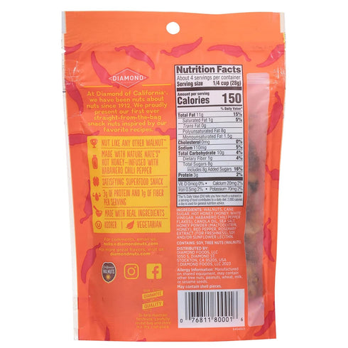 4 oz. (4 Pack) Diamond of California Hot Honey Walnut Snack Nuts