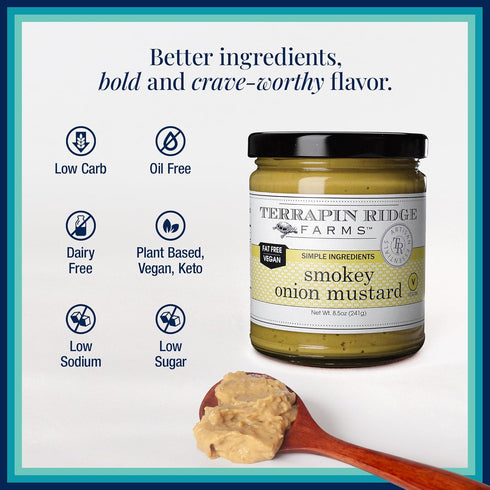 8.5 oz (Pack 2) Terrapin Ridge Farms Smokey Onion Mustard Gourmet Mustard for Burgers, Brats, Sandwiches & More Jar