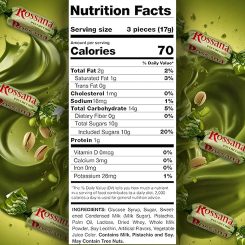 1 Rossana Pistachio Candy Pound Bag Italian Hard Candy Individually Wrapped Classic Pistachio Treat Puntini Style