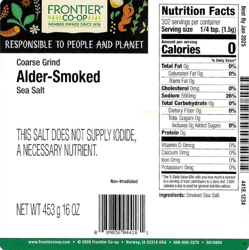 1 lb. Frontier Co-op Salt, Alder Smoked, Coarse Grind | Bulk Bag