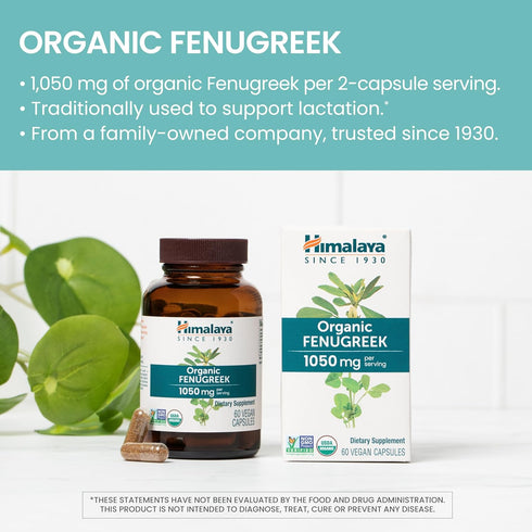 1,050 60 Himalaya Organic Fenugreek for Daily Wellness, Warming and Energizing Properties, mg, Vegan Capsules