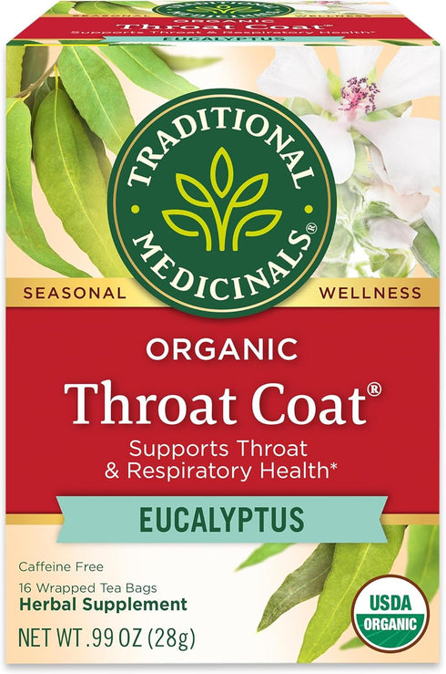 Traditional Medicinals Organic, Throat Coat Tea, Eucalyptus & Slippery Elm - Supports