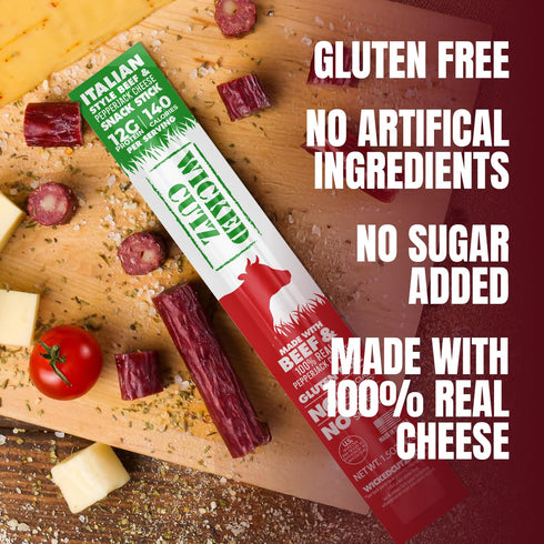 12g (12 Pack) Italian Beef & Cheese Sticks, Protein Per Beef Stick, Tender & Juicy Meat Stick with Real Pepper Jack