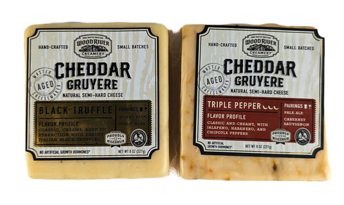 Generic Cheddar and Gruyere Black Truffle and Triple Pepper Cheese Blend, Gourmet Artisan