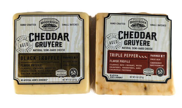 Generic Cheddar and Gruyere Black Truffle and Triple Pepper Cheese Blend, Gourmet Artisan