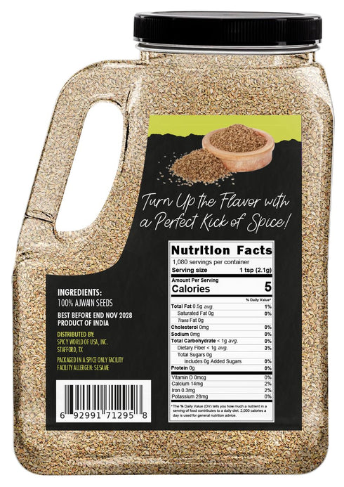 Spicy World 5 LB 100% Ajwain Seeds Bulk Jar - Carom Seeds, Bishops, Natural, Premium Quality - Great for Tea, Breads