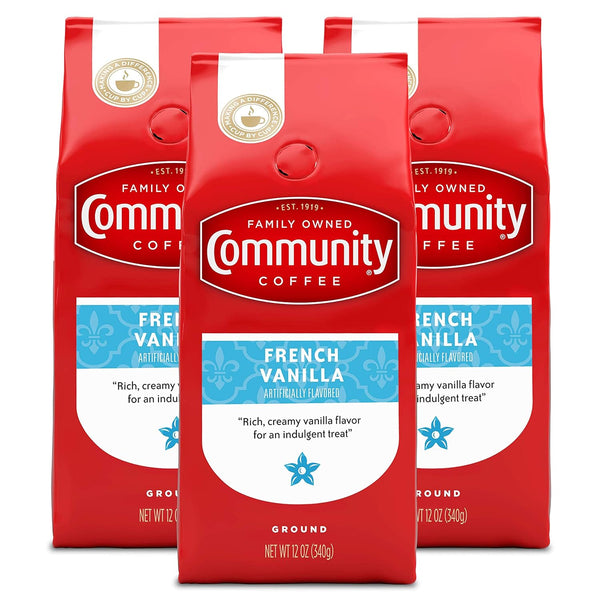 Community Coffee French Vanilla Flavored 36 Ounce, Medium Roast Ground Coffee, 12