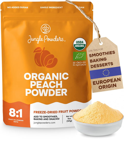 Jungle Powders Organic Peach Powder 5 Ounce Bag Powdered Freeze Dried Peaches