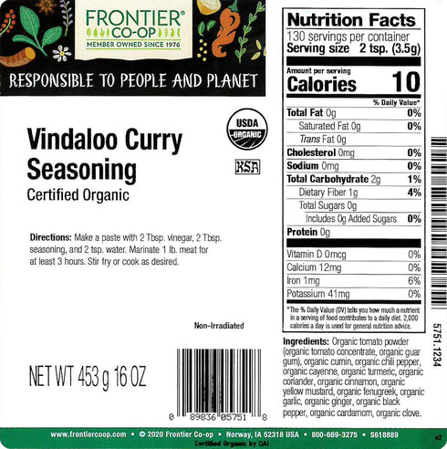 1lb Frontier Co-op Organic Vindaloo Curry Seasoning