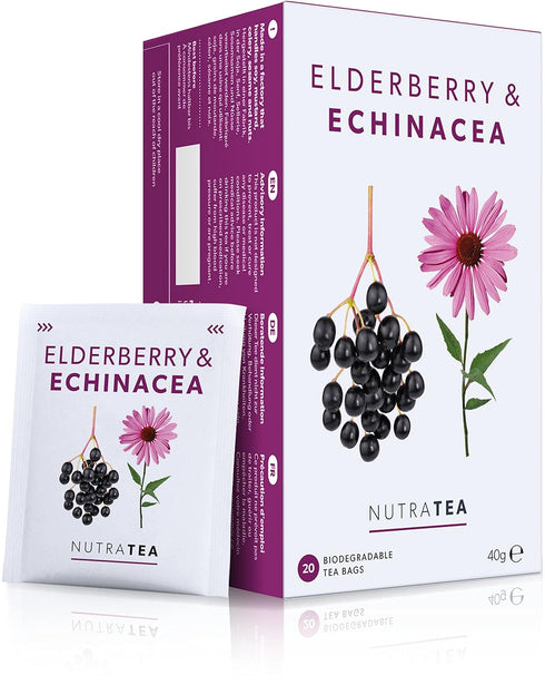 Nutra Tea - Elderberry & Echinacea Tea, Immunity Herbal Tea with 40 Tea Bags, 2 Pack